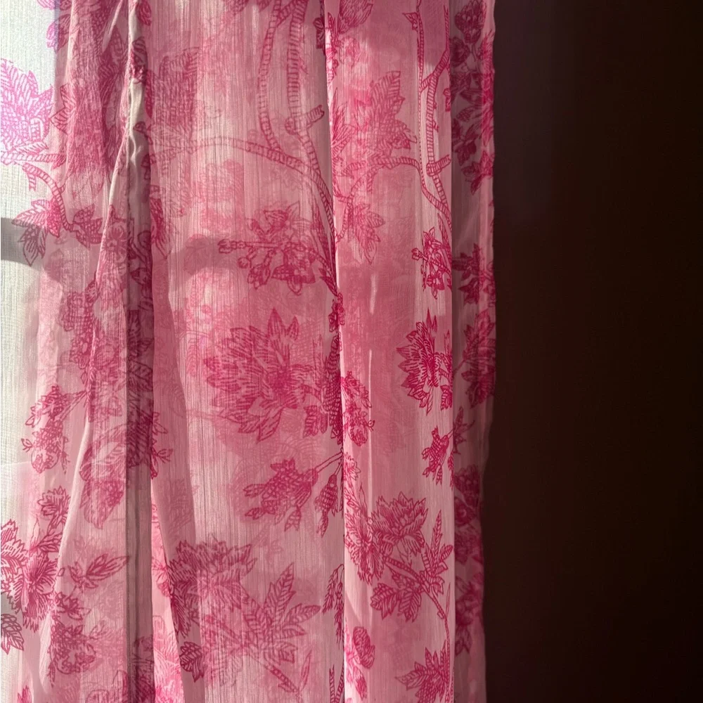 Pink sheer loral vine / botanical toile print curtain set of 2 84inches